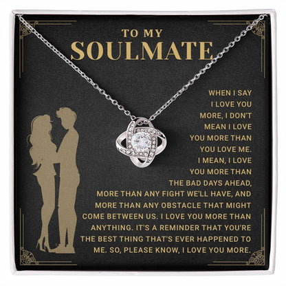 Gift the To My Soulmate Necklace with a heartfelt message card. Perfect love knot jewelry for anniversaries, birthdays, and Valentine's.