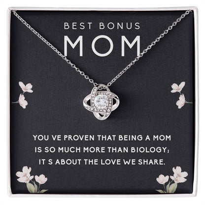 Best Bonus Mom Love Knot Necklace, Meaningful Jewelry Gift to Celebrate the Bond We Share, Perfect for Mother's Day & Special Occasions