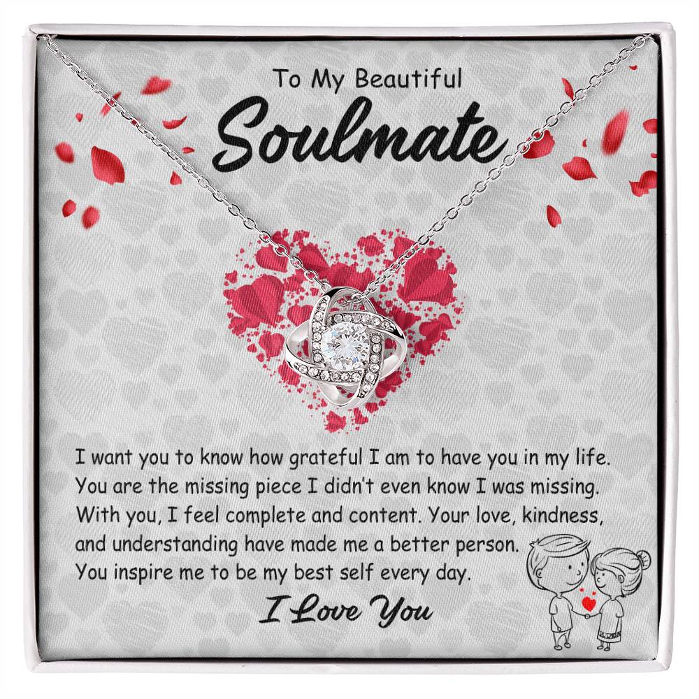 To My Soulmate Necklace for Women - Anniversary Romantic Gift for Girlfriend or Wife - Love Knot Stainless Steel Necklace with Message Card and Gift Box