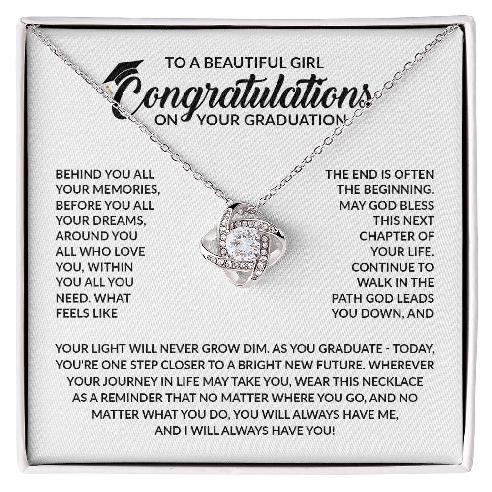 CONGRATULATIONS ON YOUR GRADUATION - LOVE KNOT NECKLACE For My Daughter From Dad/Mom With BOX