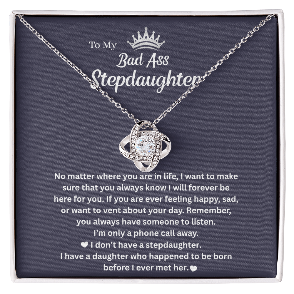 To My Badass Stepdaughter - Love Knot Necklace With Heartfelt Message Card
