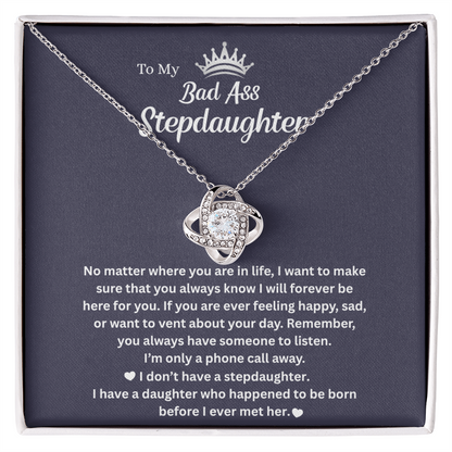 To My Badass Stepdaughter - Love Knot Necklace With Heartfelt Message Card