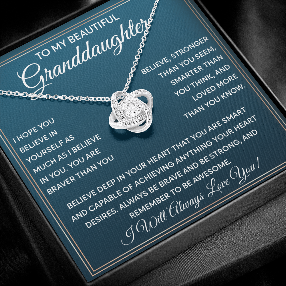 To My Granddaughter - Always Be Brave and Be Strong - Love Knot Necklace
