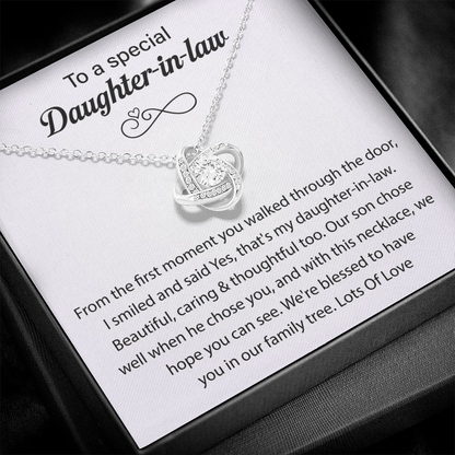 To My Daughter-in-law, We Both Love the Same Man, Love Knot Necklace