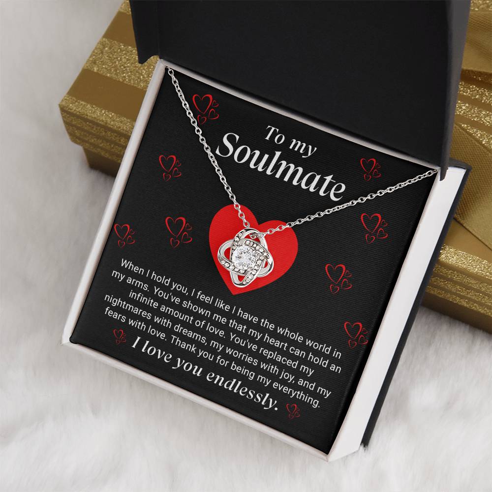 To My Soulmate Love Knot Necklace - Heartfelt Jewelry Gift for Wife or Girlfriend - Perfect for Anniversaries and Valentine's Day