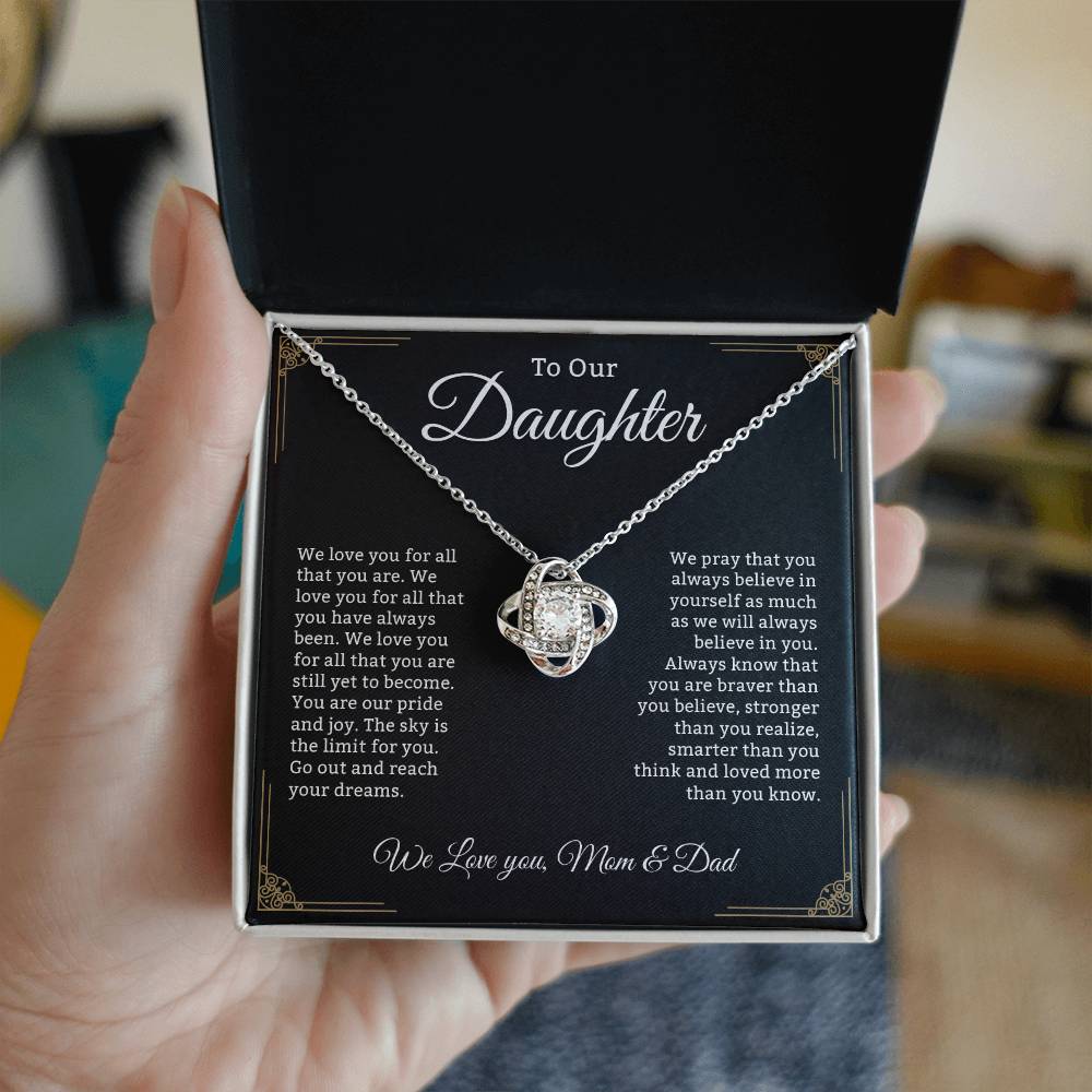 Daughter Necklace From Mom or Dad, Daughter Gift, Love Knot Necklace Gift For Daughter, Necklace Gift For Daughter, Daughter Necklace From Parents