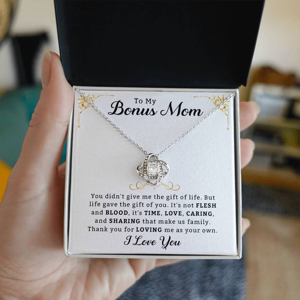 To My Cherished Bonus Mom Necklace, Love Knot Jewelry, Meaningful Gift for Mother's Day & Special Occasions