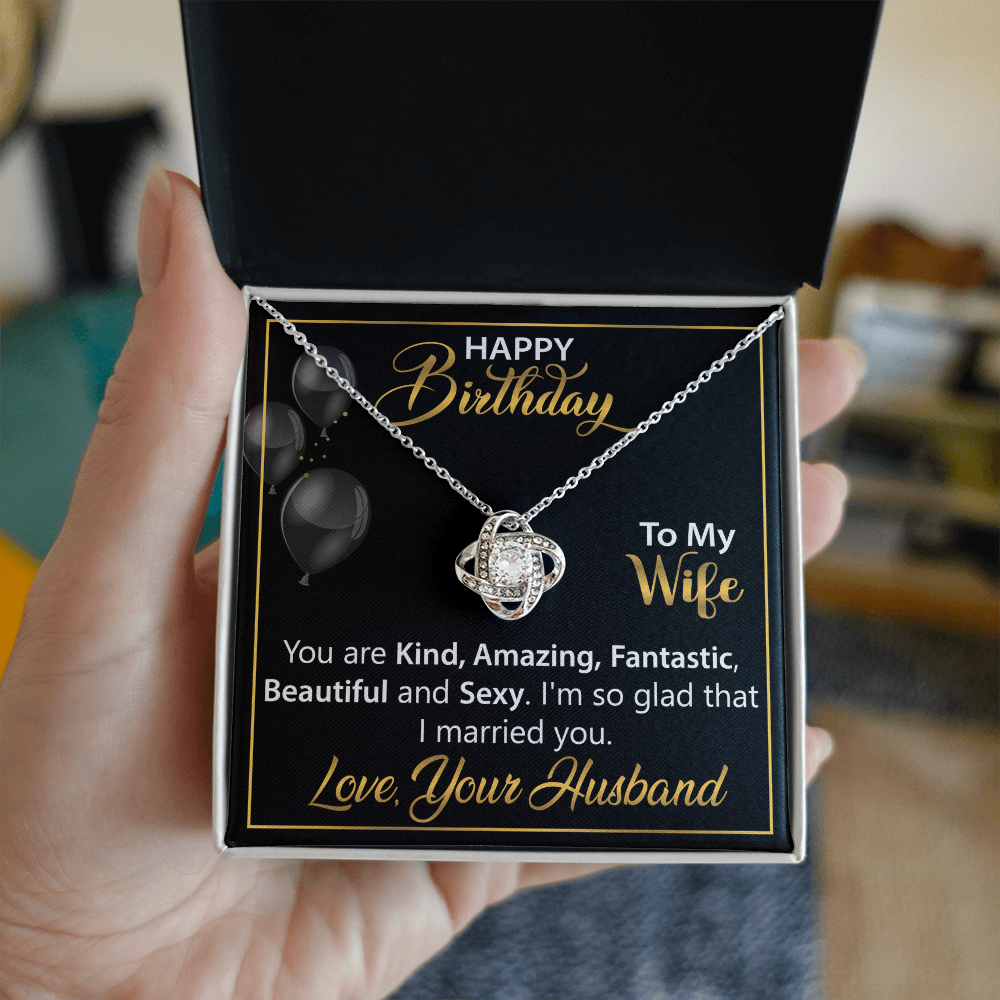 Unique Jewelry Gift for Wife – Love Knot Necklace with Heartfelt Message, A Birthday Keepsake from Husband