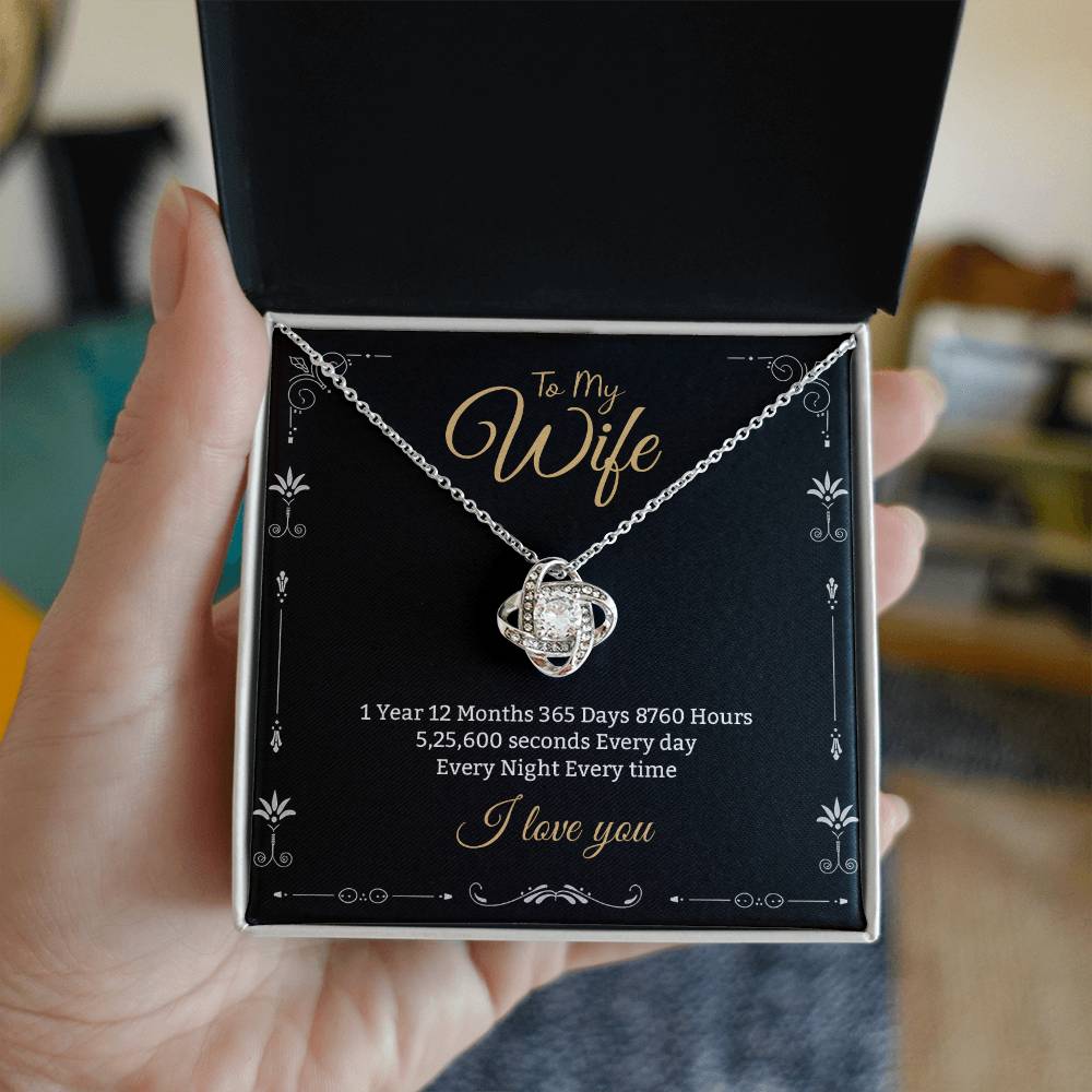 Wife Necklace from Husband - Elegant Jewelry for Wedding Anniversary, Birthday, or Christmas Gift - Love Knot Necklace with Message Card and Gift Box