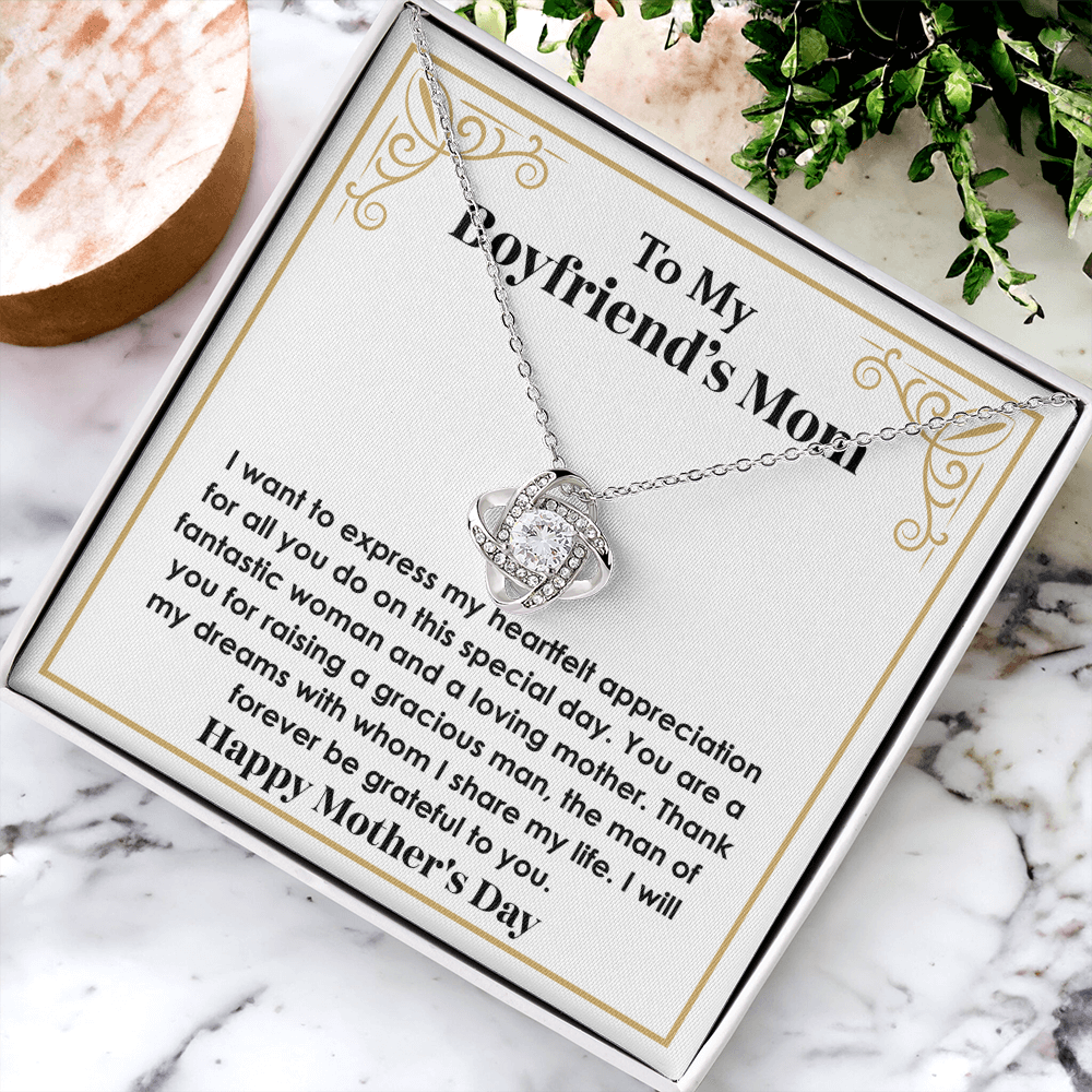 Gift for Boyfriend's Mom – Stunning Love Knot Necklace with Gift-Ready Box, A Thoughtful & Elegant Present