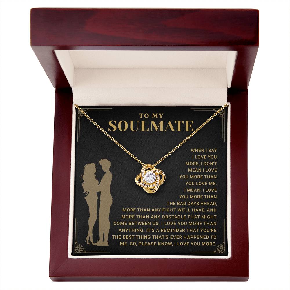 Gift the To My Soulmate Necklace with a heartfelt message card. Perfect love knot jewelry for anniversaries, birthdays, and Valentine's.