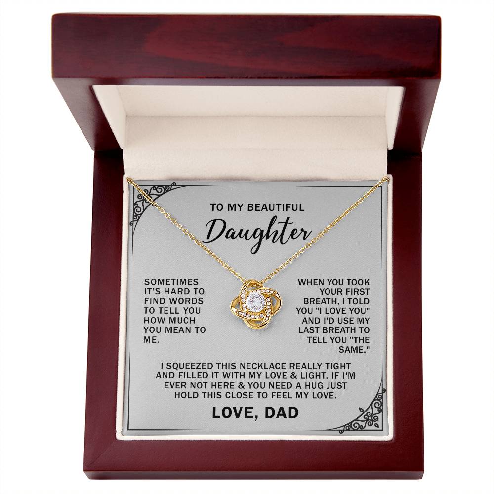 To My Daughter Love knot Necklace with Message Card and Gift Box, Daughter Gift