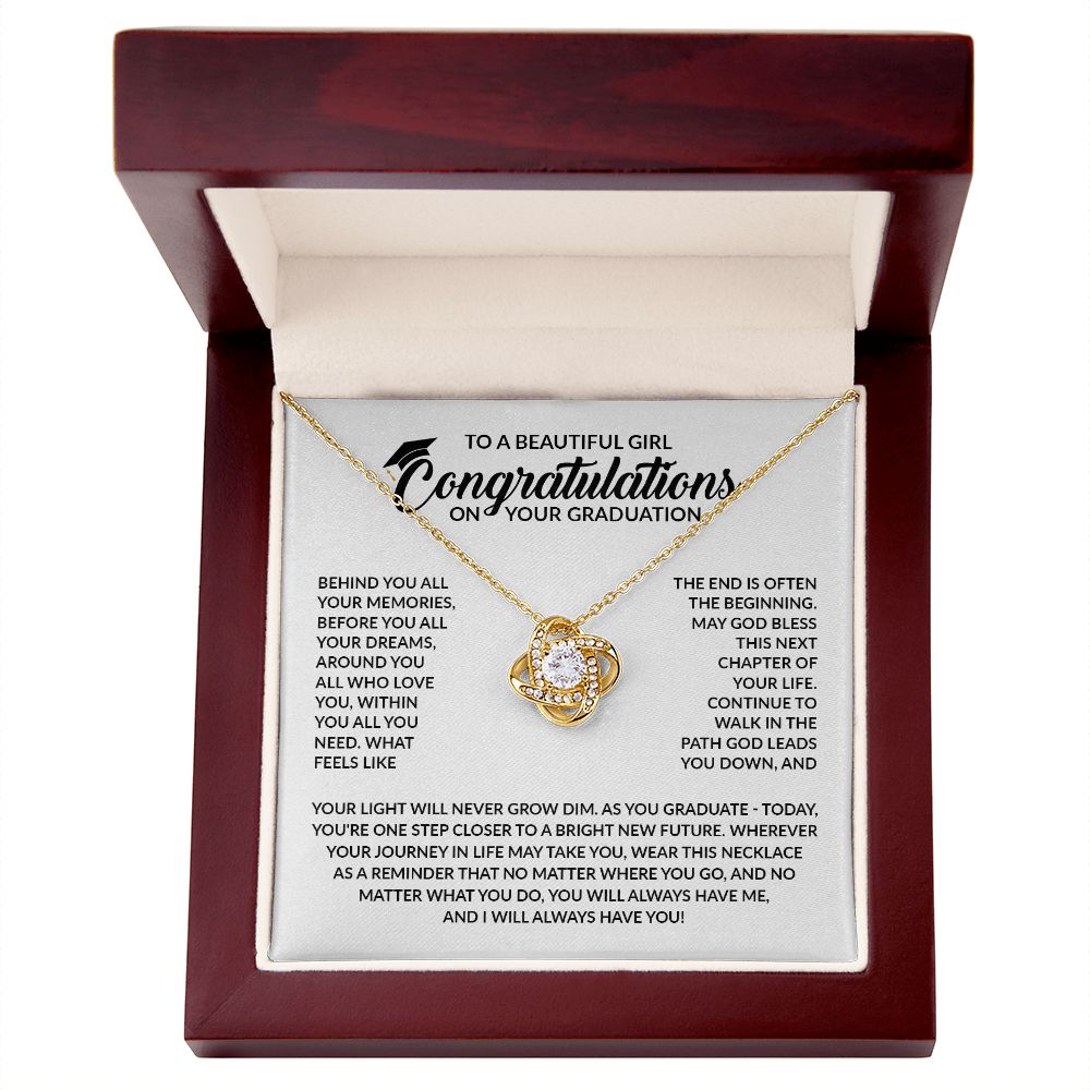 CONGRATULATIONS ON YOUR GRADUATION - LOVE KNOT NECKLACE For My Daughter From Dad/Mom With BOX