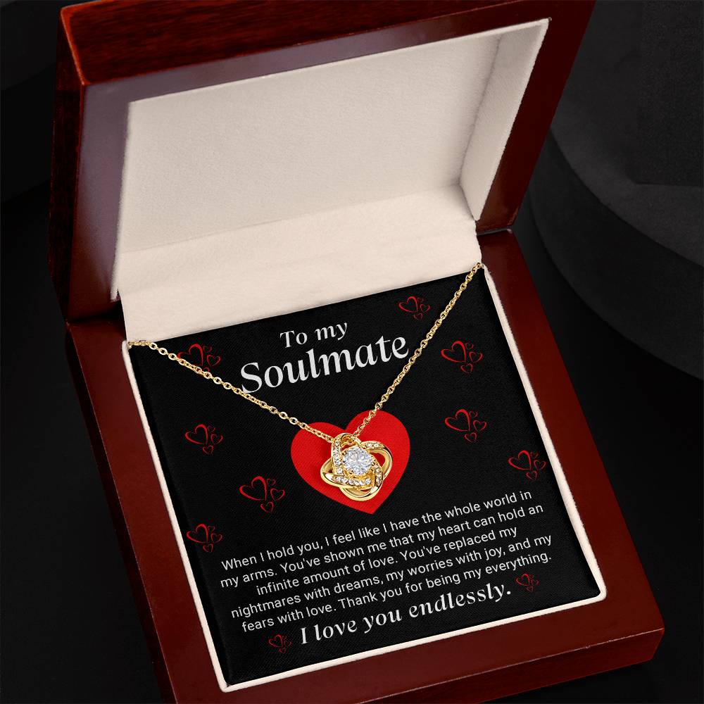 To My Soulmate Love Knot Necklace - Heartfelt Jewelry Gift for Wife or Girlfriend - Perfect for Anniversaries and Valentine's Day