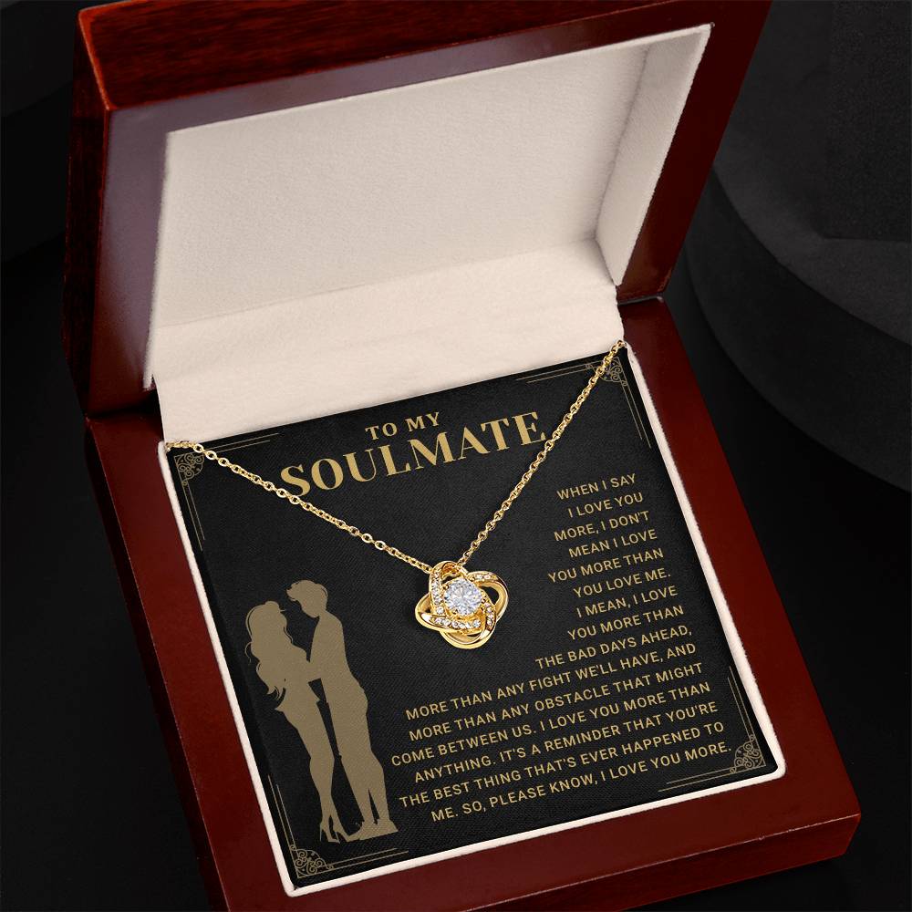 Gift the To My Soulmate Necklace with a heartfelt message card. Perfect love knot jewelry for anniversaries, birthdays, and Valentine's.