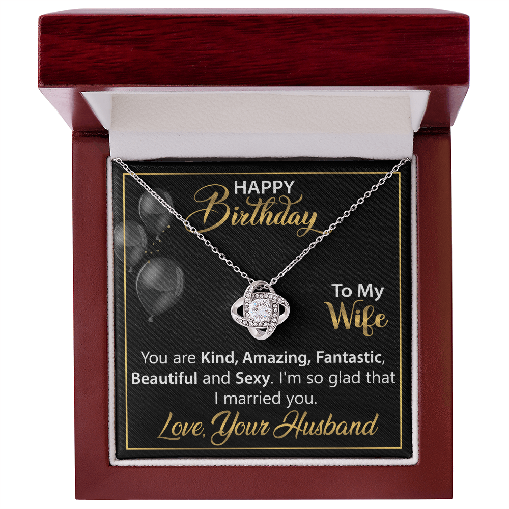 Unique Jewelry Gift for Wife – Love Knot Necklace with Heartfelt Message, A Birthday Keepsake from Husband