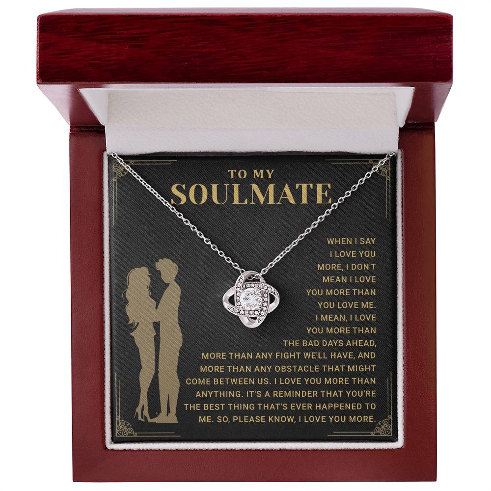 Gift the To My Soulmate Necklace with a heartfelt message card. Perfect love knot jewelry for anniversaries, birthdays, and Valentine's.