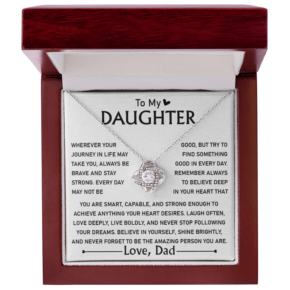 To My Daughter  Love Knot Necklace Gift With Heartfelt Message Card