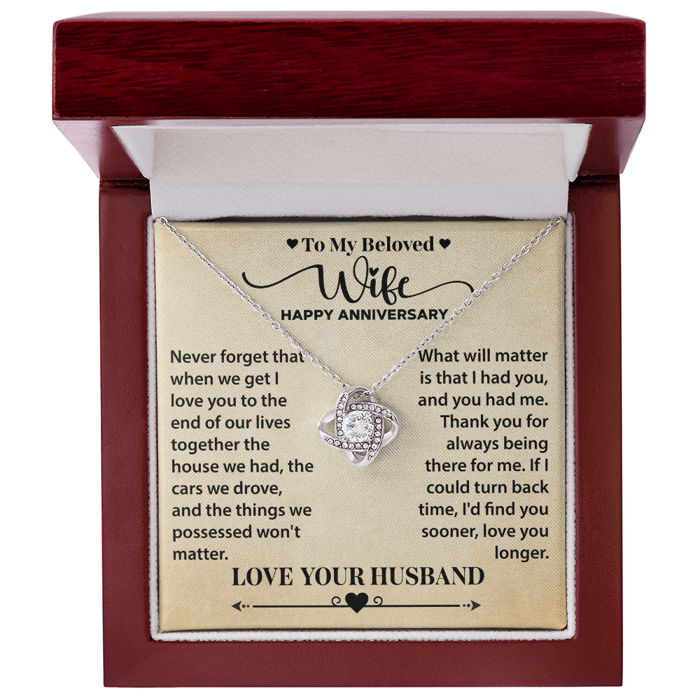 Anniversary Gift for Wife – Elegant Love Knot Necklace, A Jewelry Keepsake from Husband