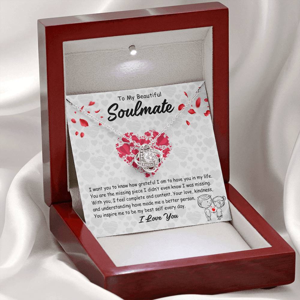 To My Soulmate Necklace for Women - Anniversary Romantic Gift for Girlfriend or Wife - Love Knot Stainless Steel Necklace with Message Card and Gift Box