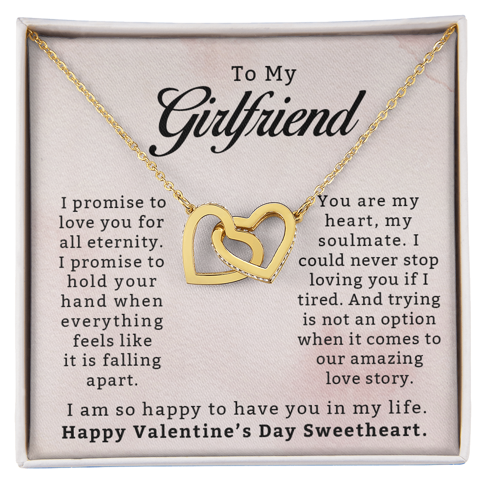 To My Girlfriend, I Promise to Love You for All Eternity – Interlocking Heart Necklace, A Heartfelt Valentine's Day Gift to Show My Endless Love