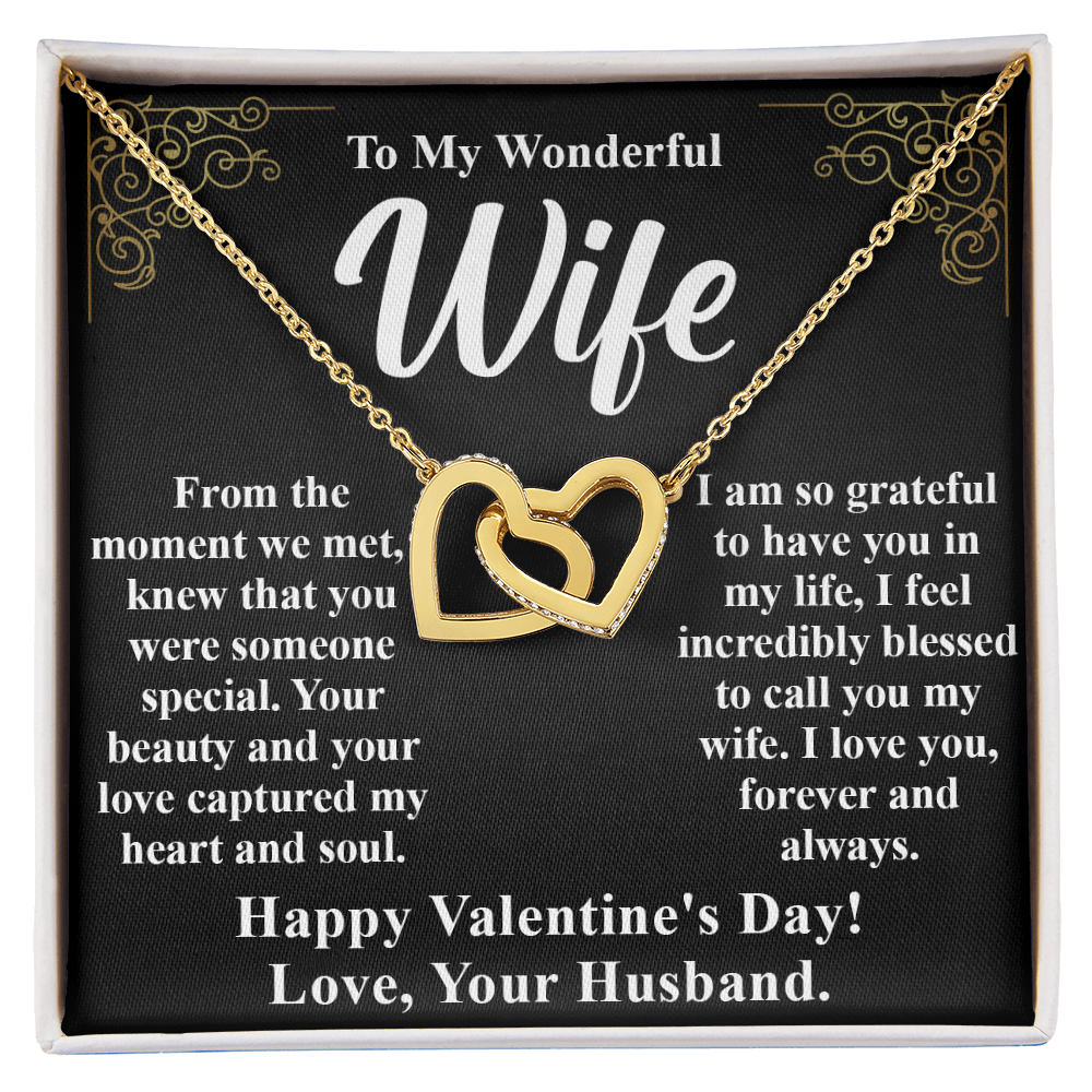 To My Wonderful Wife, A Forever Valentine's Day Gift – Interlocking Heart Necklace, A Symbol of Eternal Love, from Your Husband