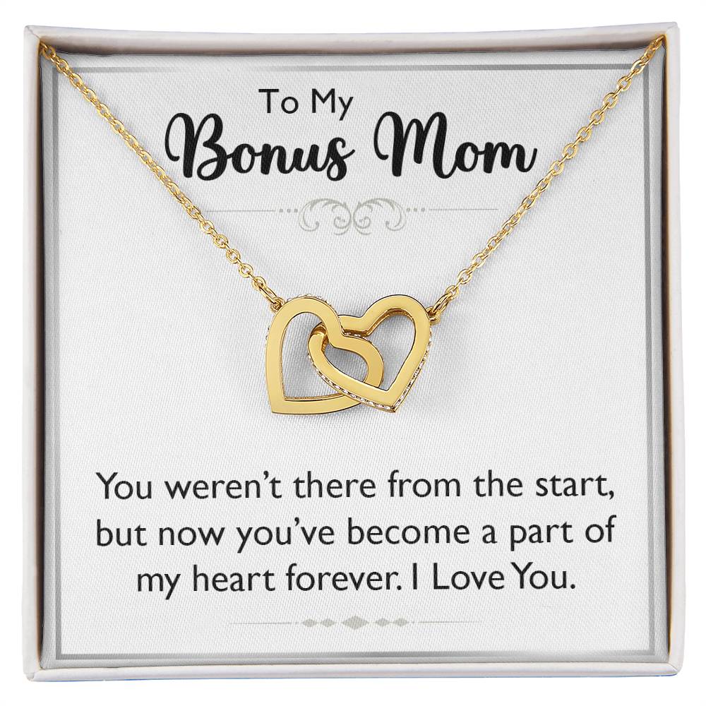 To My Bonus Mom Interlocking Heart Necklace, Meaningful Gift for Mother's Day & Birthdays to Show Your Love and Appreciation