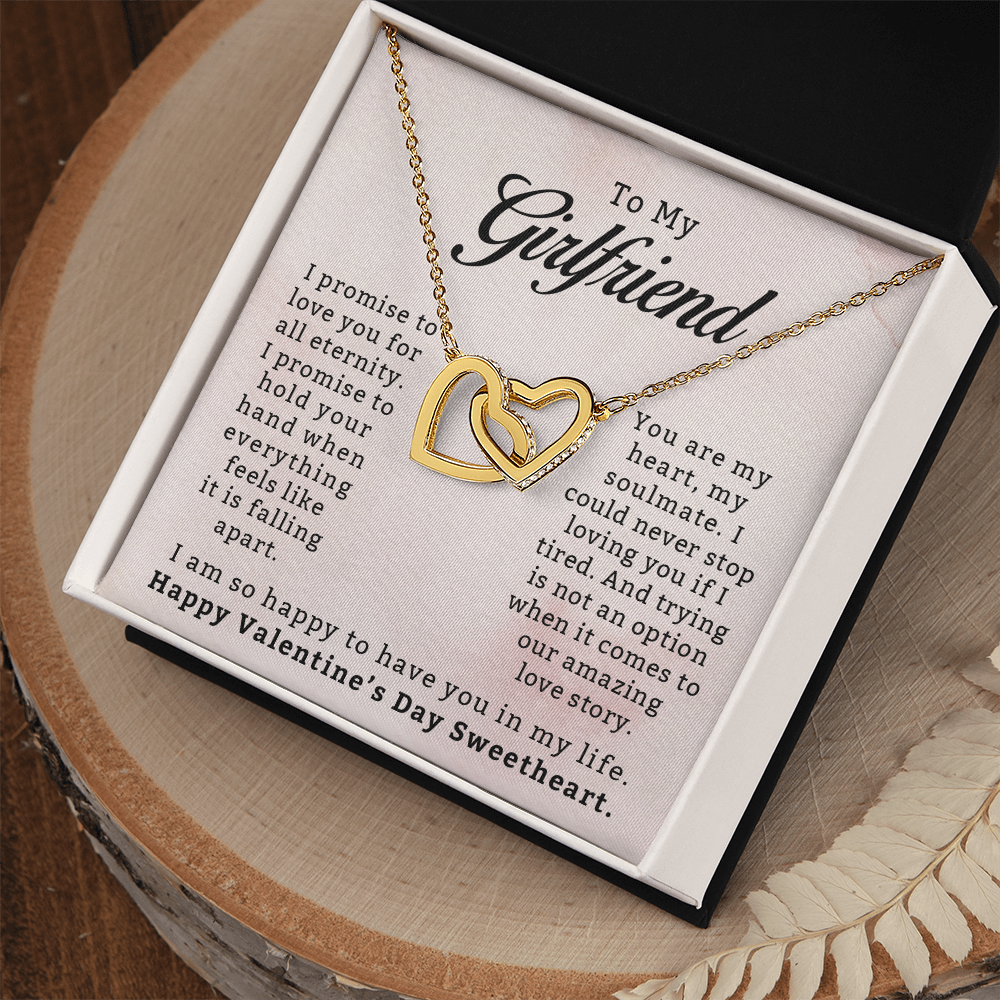 To My Girlfriend, I Promise to Love You for All Eternity – Interlocking Heart Necklace, A Heartfelt Valentine's Day Gift to Show My Endless Love