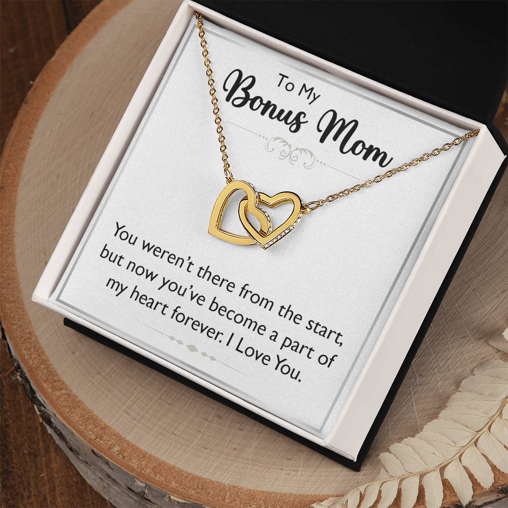 To My Bonus Mom Interlocking Heart Necklace, Meaningful Gift for Mother's Day & Birthdays to Show Your Love and Appreciation