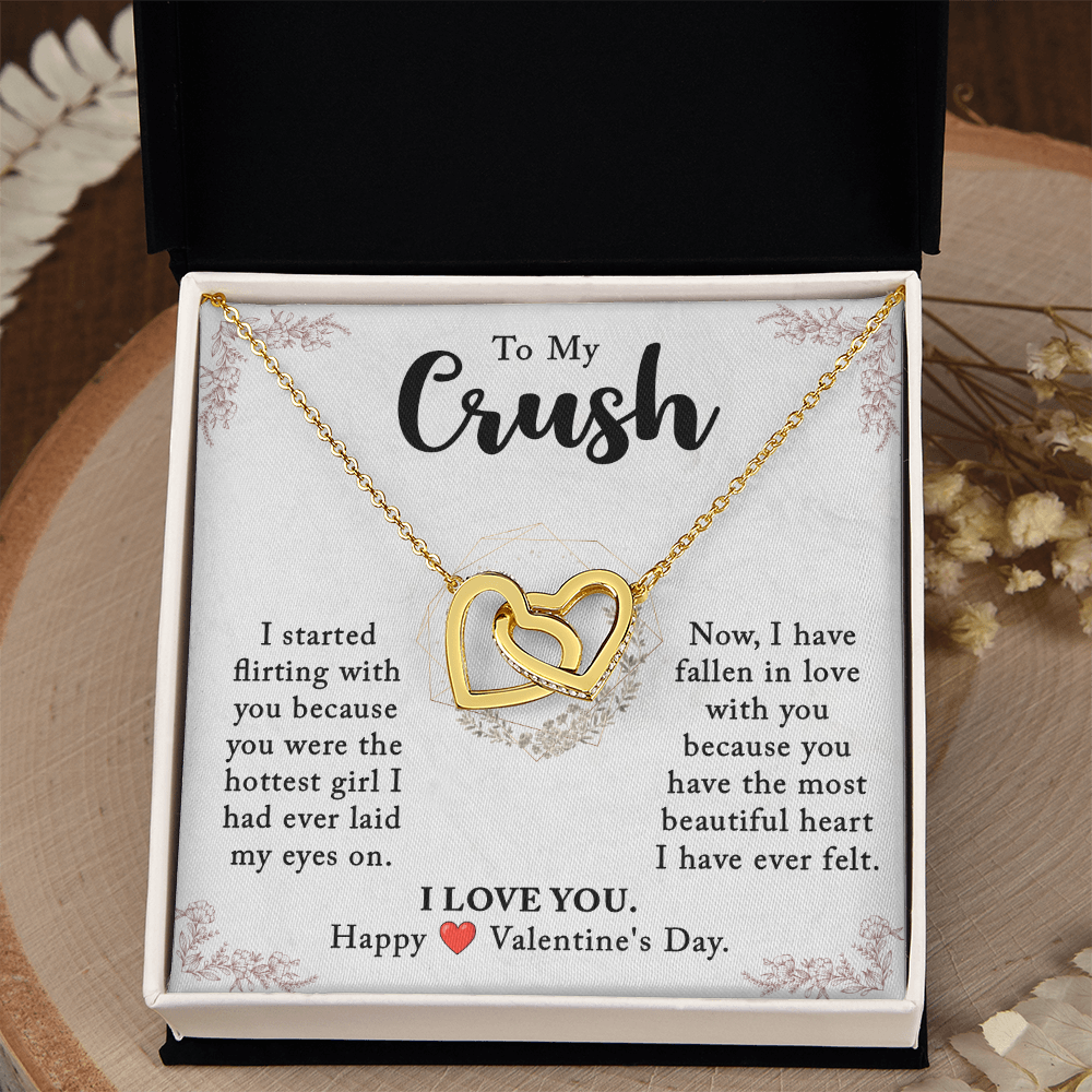 To My Crush, Flirting Turned to Love – Interlocking Heart Necklace, A Perfect Valentine's Day Gift to Celebrate Our Deep Connection & Unforgettable Bond