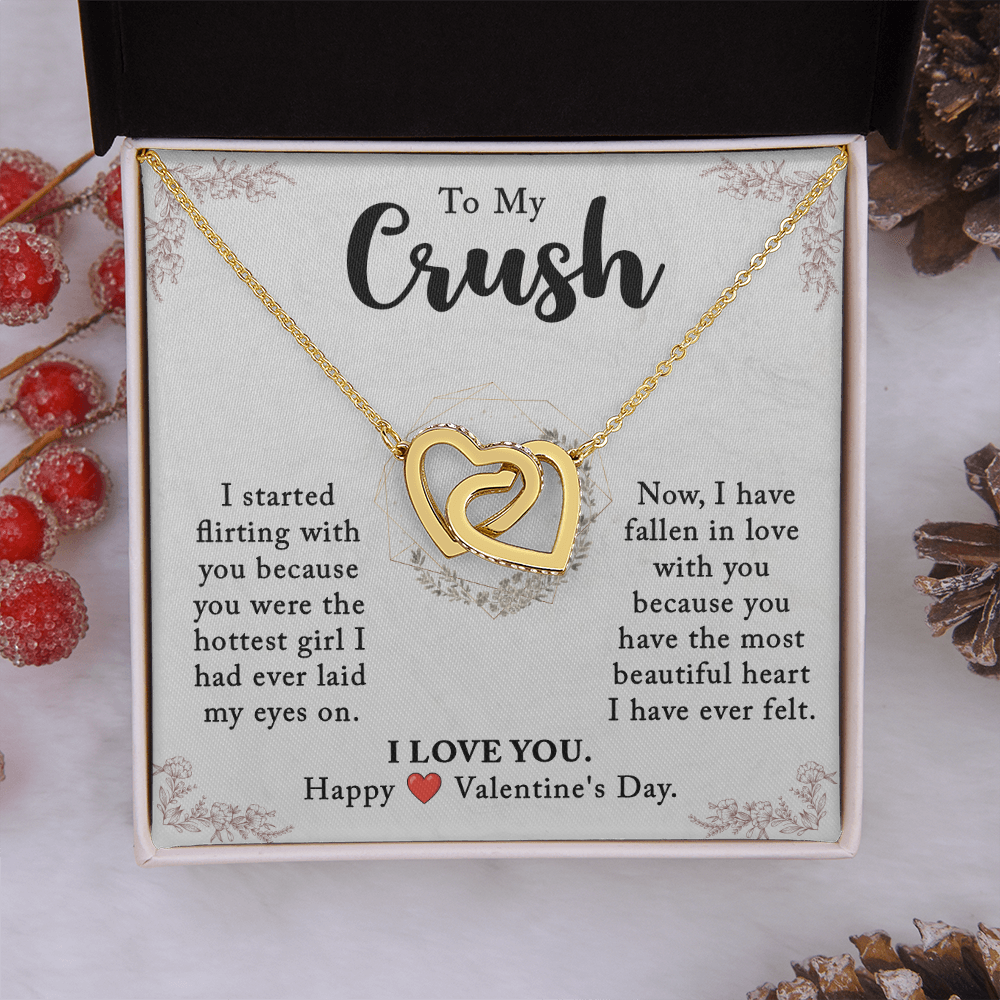 To My Crush, Flirting Turned to Love – Interlocking Heart Necklace, A Perfect Valentine's Day Gift to Celebrate Our Deep Connection & Unforgettable Bond