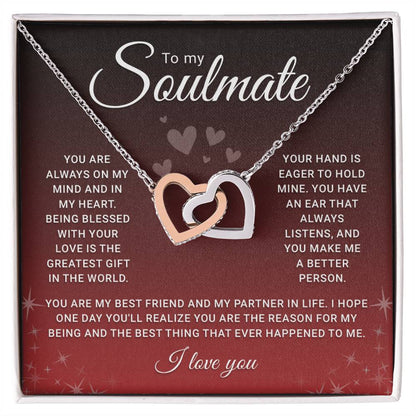 Personalized Soulmate Necklace for Women - Interlocking Heart Jewelry Gift for Wife or Girlfriend - Perfect for Anniversaries, Birthdays, Christmas