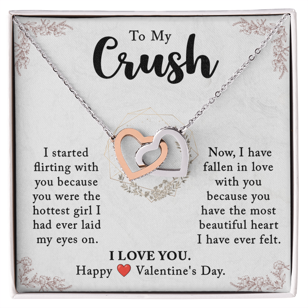 To My Crush, Flirting Turned to Love – Interlocking Heart Necklace, A Perfect Valentine's Day Gift to Celebrate Our Deep Connection & Unforgettable Bond