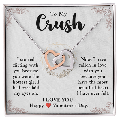 To My Crush, Flirting Turned to Love – Interlocking Heart Necklace, A Perfect Valentine's Day Gift to Celebrate Our Deep Connection & Unforgettable Bond