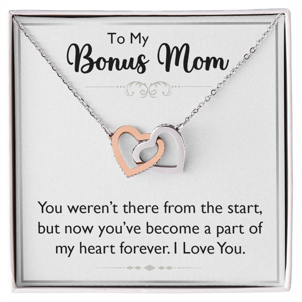 To My Bonus Mom Interlocking Heart Necklace, Meaningful Gift for Mother's Day & Birthdays to Show Your Love and Appreciation