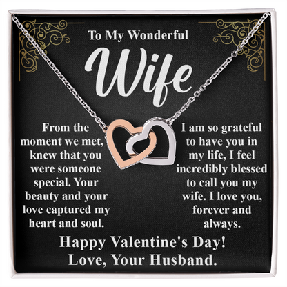 To My Wonderful Wife, A Forever Valentine's Day Gift – Interlocking Heart Necklace, A Symbol of Eternal Love, from Your Husband