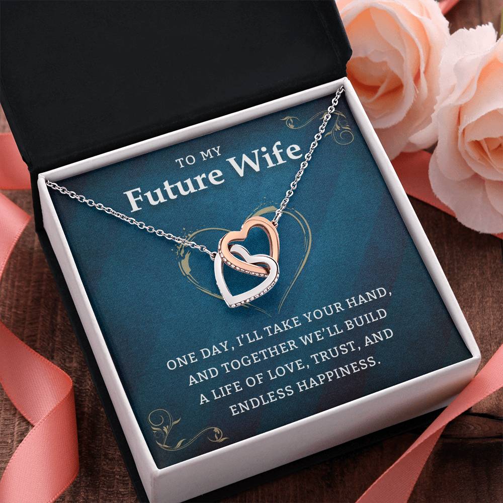 Future Wife Interlocking Heart Necklace with Heartfelt Message, Perfect Valentine, Anniversary, or Birthday Gift for Fiancée and Soulmate