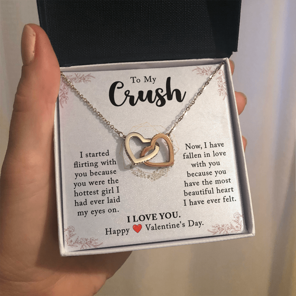 To My Crush, Flirting Turned to Love – Interlocking Heart Necklace, A Perfect Valentine's Day Gift to Celebrate Our Deep Connection & Unforgettable Bond