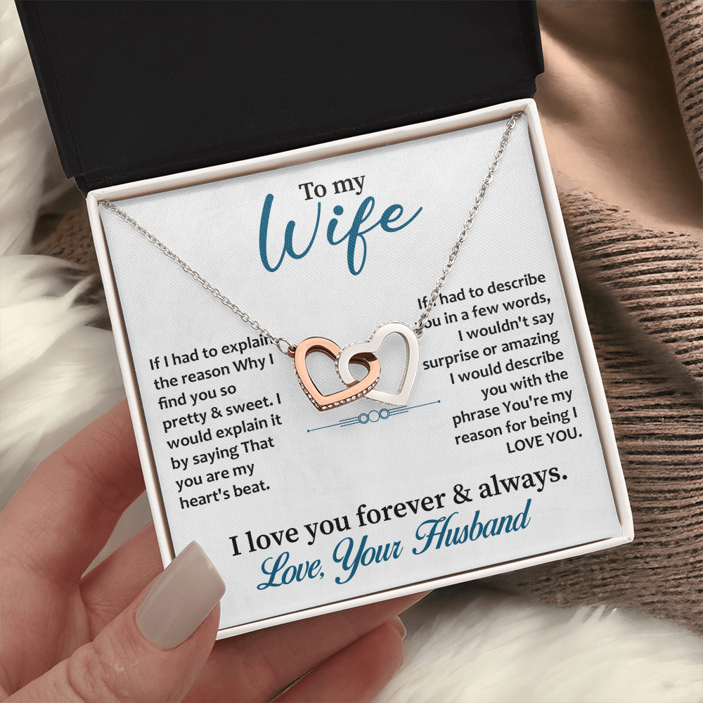 Unique Necklace with Loving Message for Wife, Interlocking Heart Keepsake, Special Gift from Husband to Celebrate Your Love