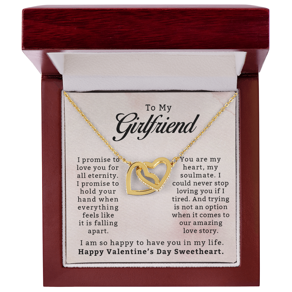 To My Girlfriend, I Promise to Love You for All Eternity – Interlocking Heart Necklace, A Heartfelt Valentine's Day Gift to Show My Endless Love