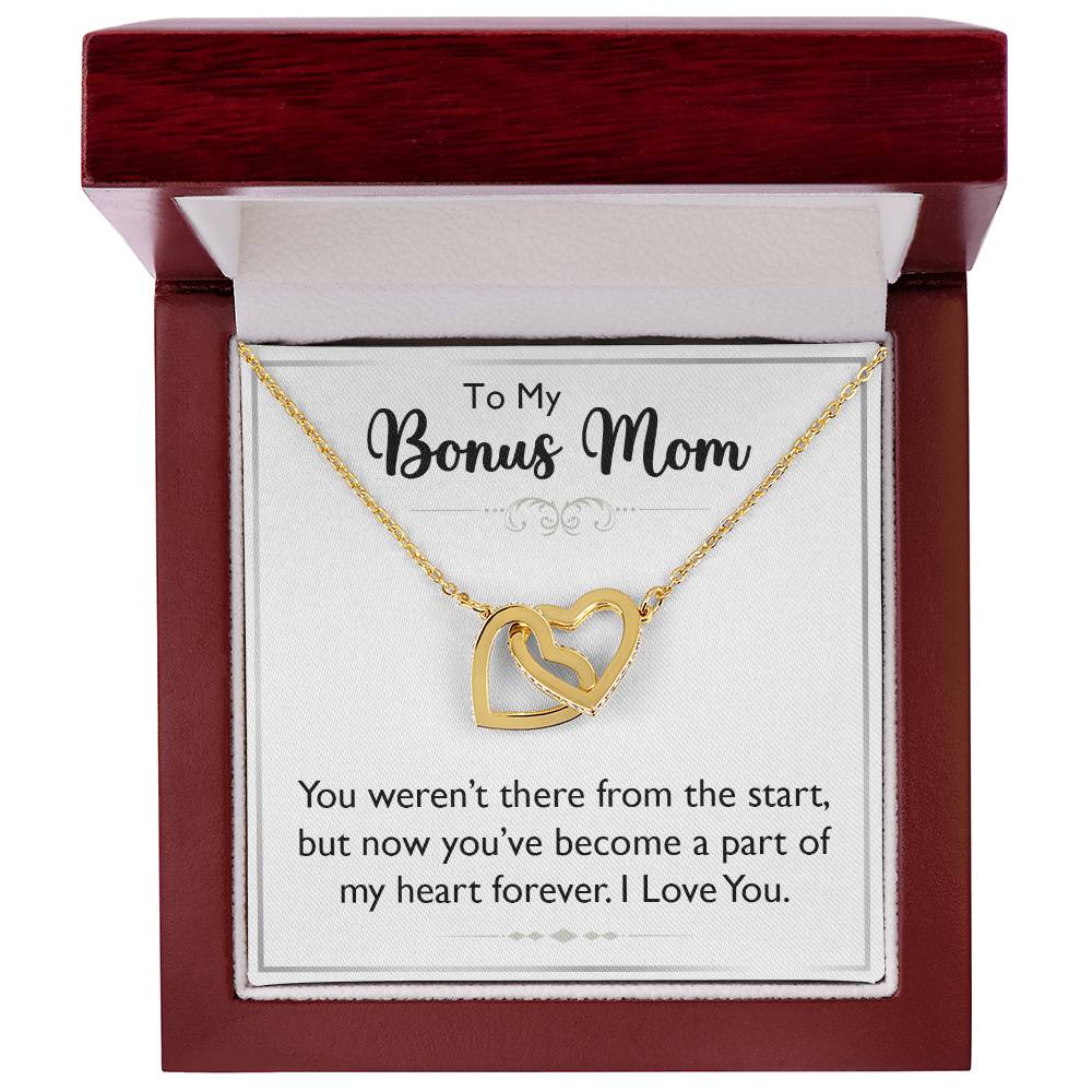 To My Bonus Mom Interlocking Heart Necklace, Meaningful Gift for Mother's Day & Birthdays to Show Your Love and Appreciation