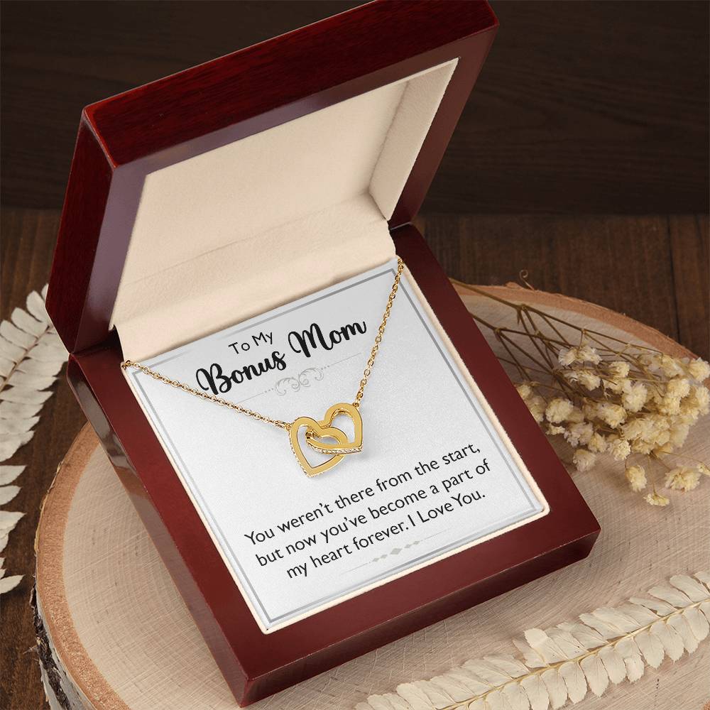 To My Bonus Mom Interlocking Heart Necklace, Meaningful Gift for Mother's Day & Birthdays to Show Your Love and Appreciation