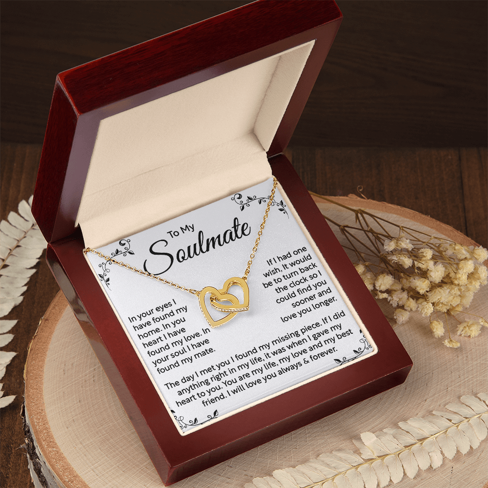 To My Soulmate, In Your Eyes I Found My Home, My Love, My Mate – Interlocking Heart Necklace, I Will Love You Always & Forever