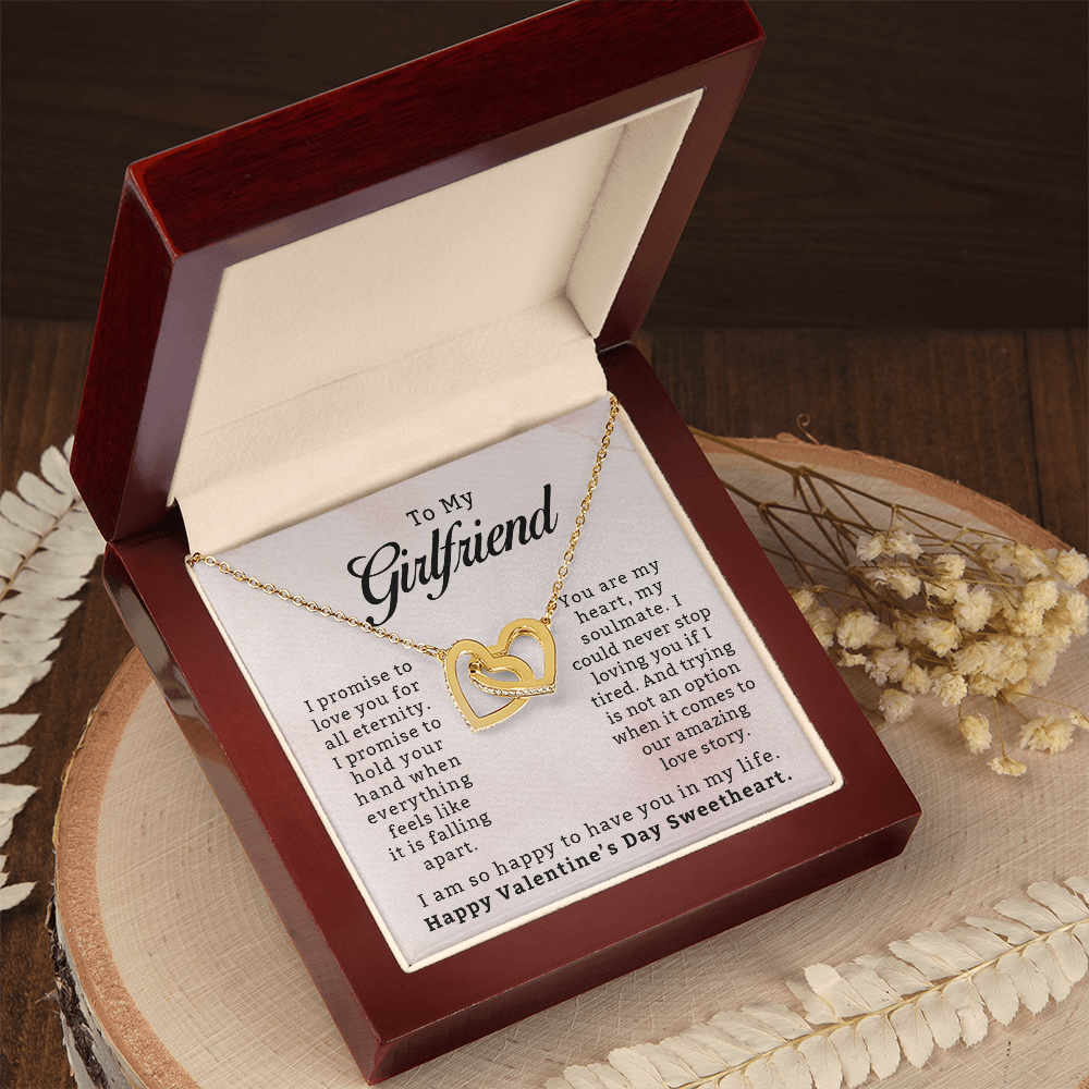 To My Girlfriend, I Promise to Love You for All Eternity – Interlocking Heart Necklace, A Heartfelt Valentine's Day Gift to Show My Endless Love