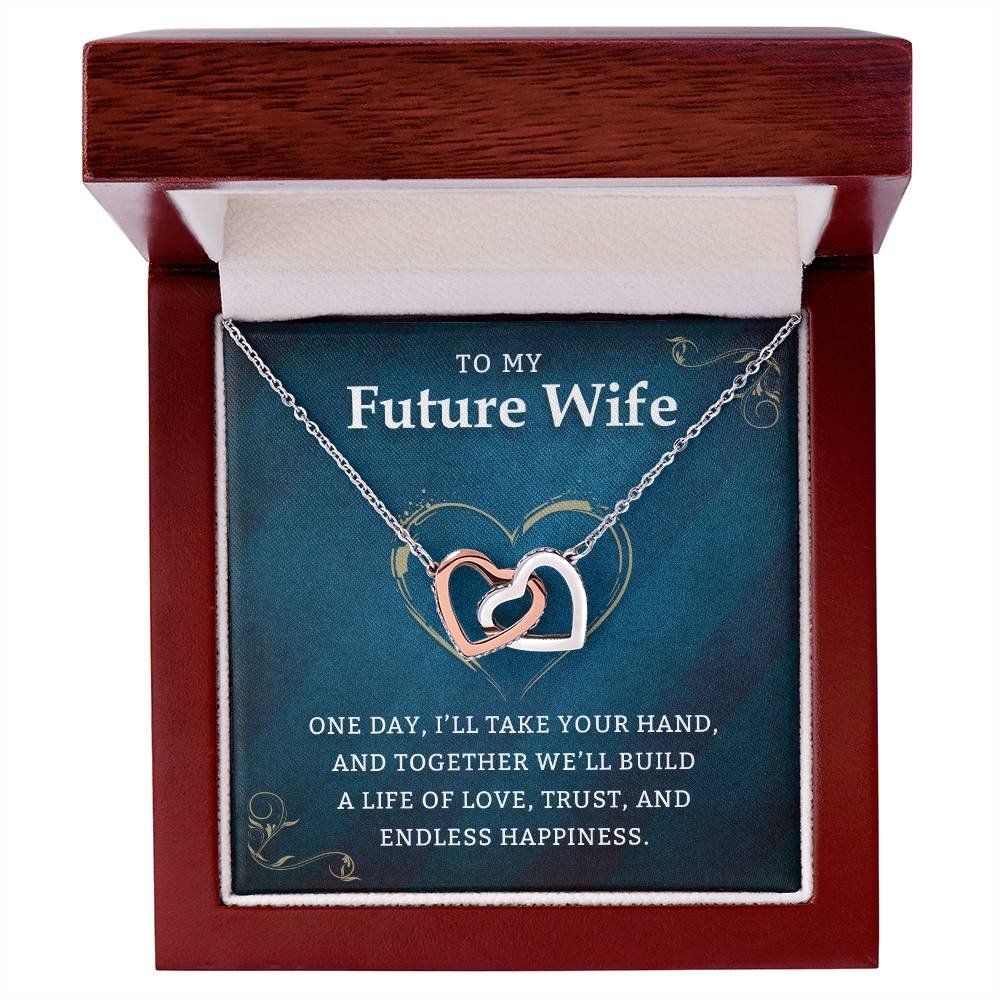 Future Wife Interlocking Heart Necklace with Heartfelt Message, Perfect Valentine, Anniversary, or Birthday Gift for Fiancée and Soulmate