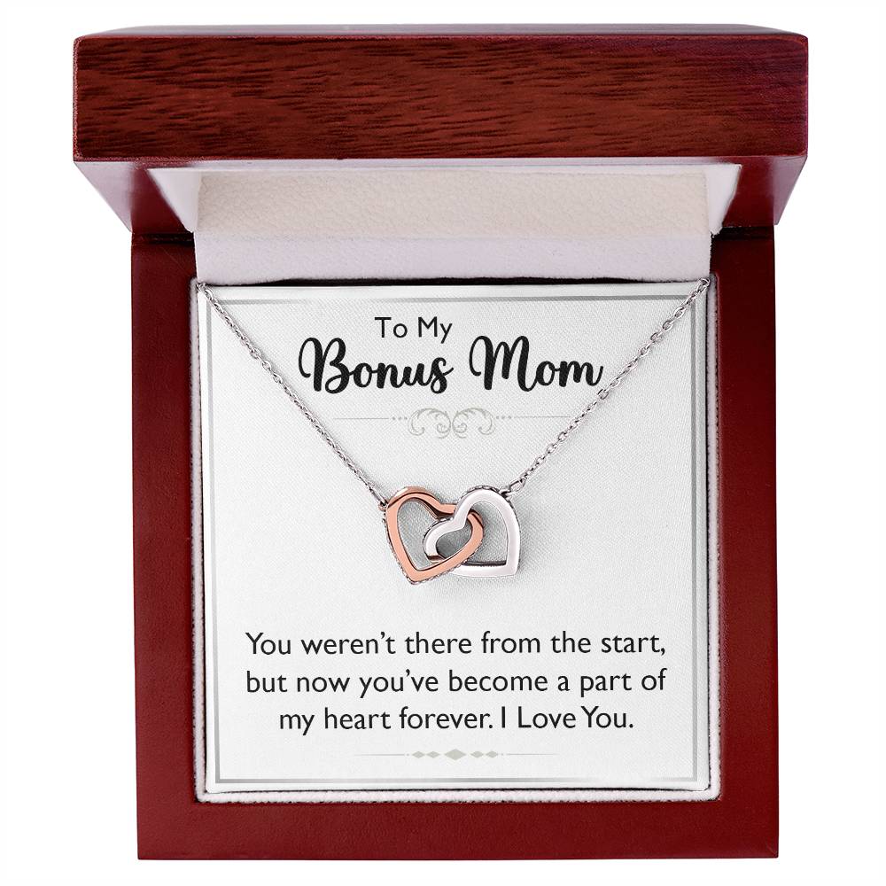 To My Bonus Mom Interlocking Heart Necklace, Meaningful Gift for Mother's Day & Birthdays to Show Your Love and Appreciation