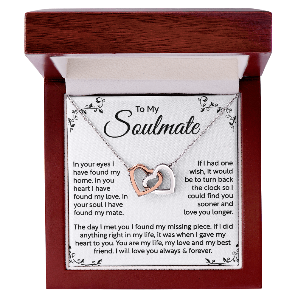 To My Soulmate, In Your Eyes I Found My Home, My Love, My Mate – Interlocking Heart Necklace, I Will Love You Always & Forever