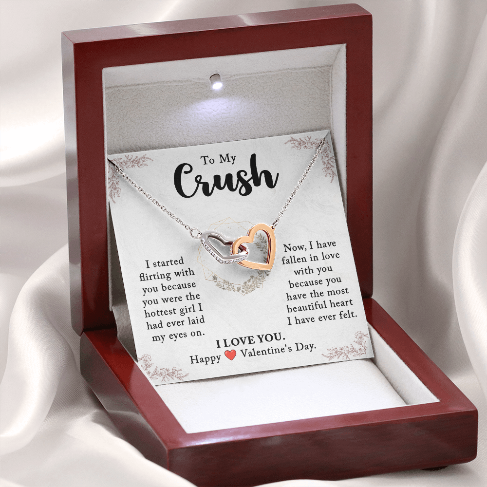 To My Crush, Flirting Turned to Love – Interlocking Heart Necklace, A Perfect Valentine's Day Gift to Celebrate Our Deep Connection & Unforgettable Bond