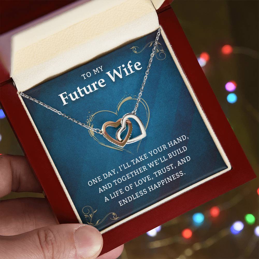 Future Wife Interlocking Heart Necklace with Heartfelt Message, Perfect Valentine, Anniversary, or Birthday Gift for Fiancée and Soulmate