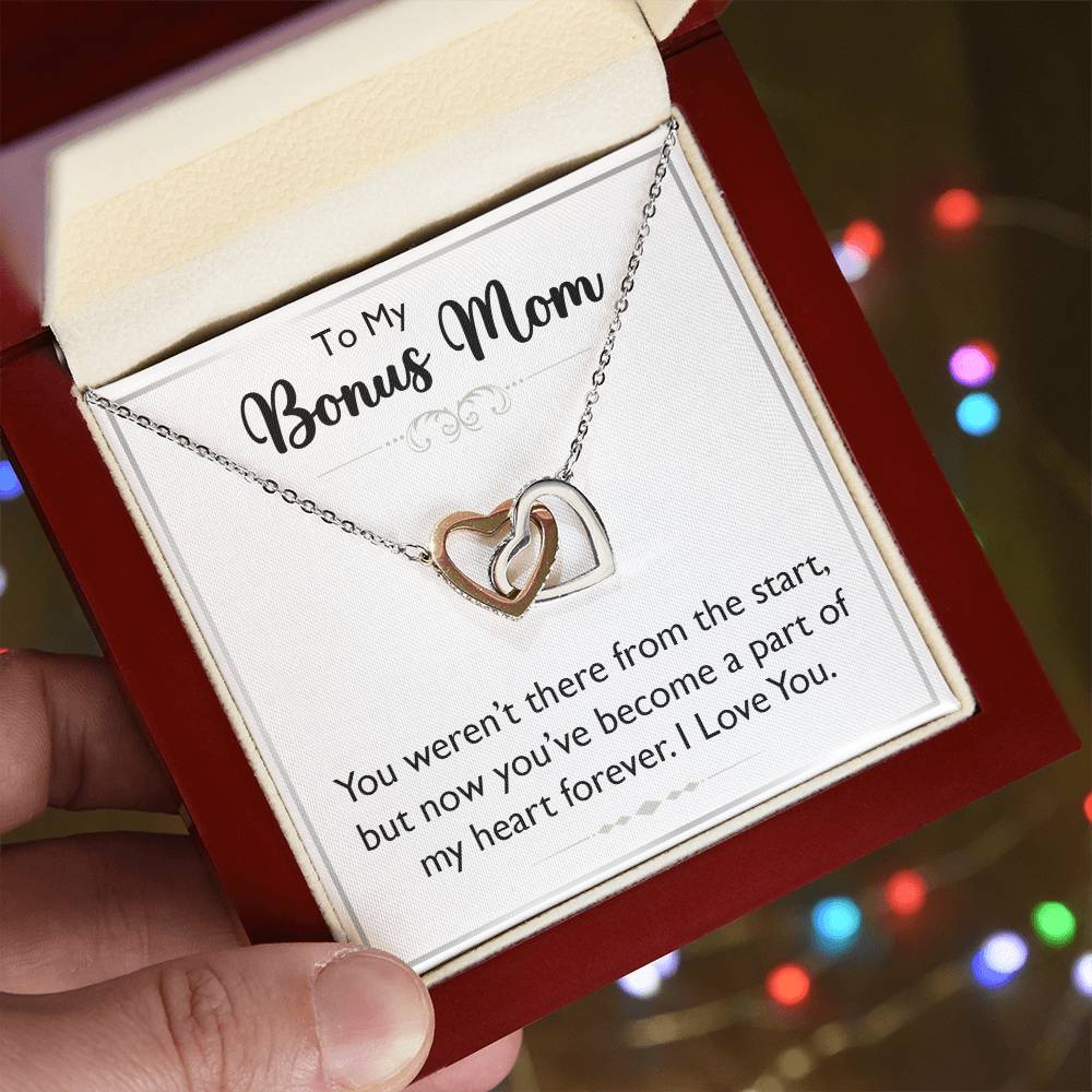 To My Bonus Mom Interlocking Heart Necklace, Meaningful Gift for Mother's Day & Birthdays to Show Your Love and Appreciation